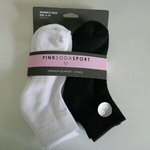 NWT 6 pack Pink Soda Sport women's premium athletic quarter socks size 5-10